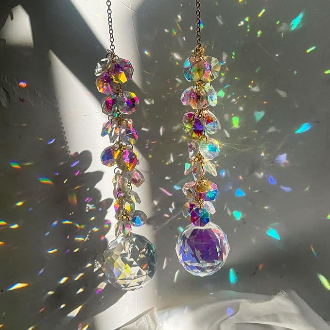 suncatchers for Windows Hanging Prism, 40mm auraro Crystal Suncatcher with Crystals Chandelier Beads, Hanging Crystal for car, Ceiling,Wedding, Party,MOM Daughter Gift(2 pcs)