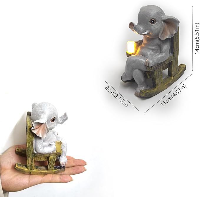 Miniature Elephant Garden Statue Solar Light Outdoor Decor Elephant Figurine Solar Lantern for Home Indoor Lawn Backyard Balcony Porch Patio Ornament for Women Mom Grandma 5.51"x4.33"x3.15"