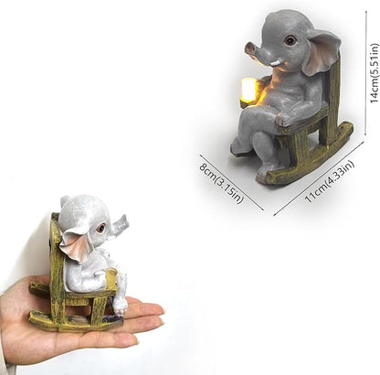 Miniature Elephant Garden Statue Solar Light Outdoor Decor Elephant Figurine Solar Lantern for Home Indoor Lawn Backyard Balcony Porch Patio Ornament for Women Mom Grandma 5.51"x4.33"x3.15"