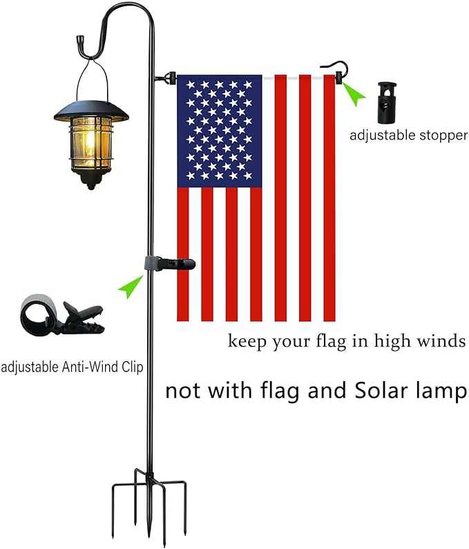 Garden Flag Stand and Shepherd Hook,36 Inch Garden Flag Pole Holder with one Tiger Clip and two Spring Stoppers for Bird-Feeder Lantern Plant-Hook Garden-Stake Seasonal Flags