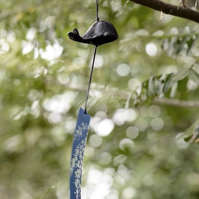 Japanese Bless Whale Small Wind Chimes Outdoor, Iwachu Cast Iron Lucky Temple Wind Bell Memorial and Sympathy Wind Chimes for Outside Good Luck for Garden, Patio, Balcony