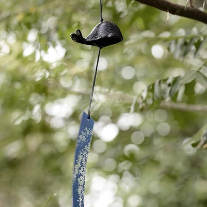 Japanese Bless Whale Small Wind Chimes Outdoor, Iwachu Cast Iron Lucky Temple Wind Bell Memorial and Sympathy Wind Chimes for Outside Good Luck for Garden, Patio, Balcony