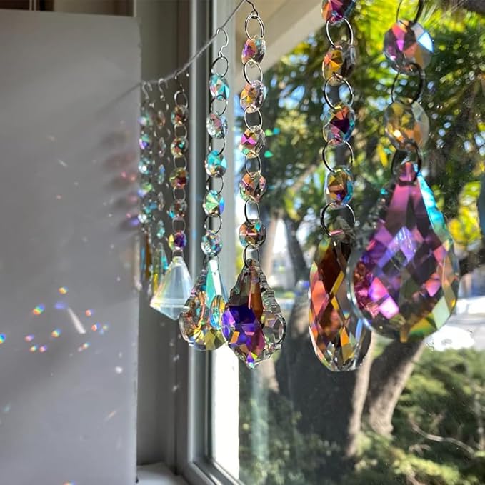 9 Pieces Sun Catchers, Colorful Crystals Suncatcher Prisms Hanging for Window Crystal Ball Prism Rainbow Maker Pendants for Home Office Wedding Party Garden Christmas Tree Decoration