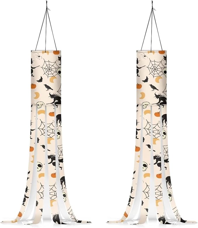 Halloween Witch Windsock 2 PC Outdoor Hanging Decoration for Home Yard Lightweight Sturdiness Polyester Fabric Windsock Flag Fall Thanksgiving Decor