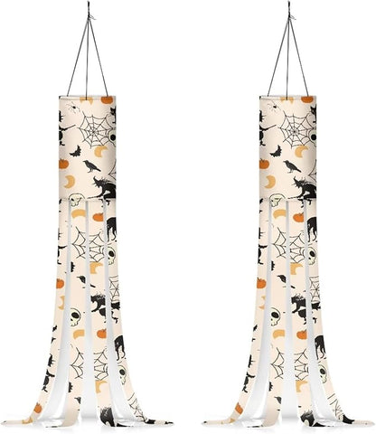 Halloween Witch Windsock 2 PC Outdoor Hanging Decoration for Home Yard Lightweight Sturdiness Polyester Fabric Windsock Flag Fall Thanksgiving Decor