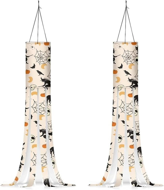Halloween Witch Windsock 2 PC Outdoor Hanging Decoration for Home Yard Lightweight Sturdiness Polyester Fabric Windsock Flag Fall Thanksgiving Decor