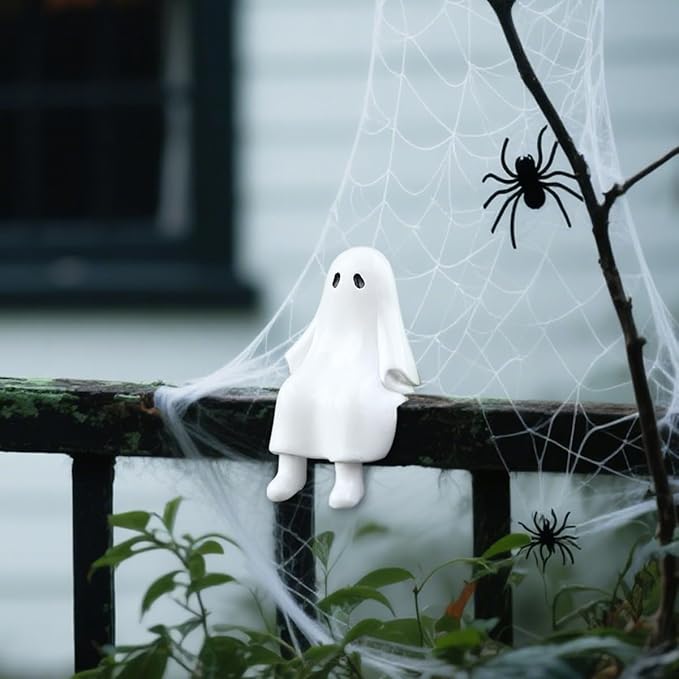 Cute Climbing Ghost Figure Plant Pot Hanger, Halloween Flower Pot Hugger, Resin Tortoise Statue, Funny Pot Huggers for Planters, Garden Fence Balcony Patio Yard (Ghost)