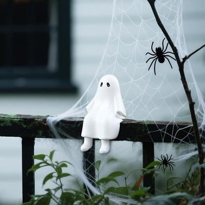 Cute Climbing Ghost Figure Plant Pot Hanger, Halloween Flower Pot Hugger, Resin Tortoise Statue, Funny Pot Huggers for Planters, Garden Fence Balcony Patio Yard (Ghost)