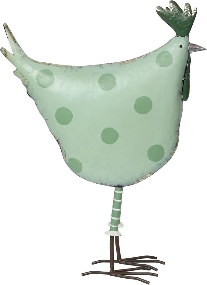 Alpine Corporation 21" Tall Outdoor Metal Polka Dot Standing Hen Yard Statue, Green