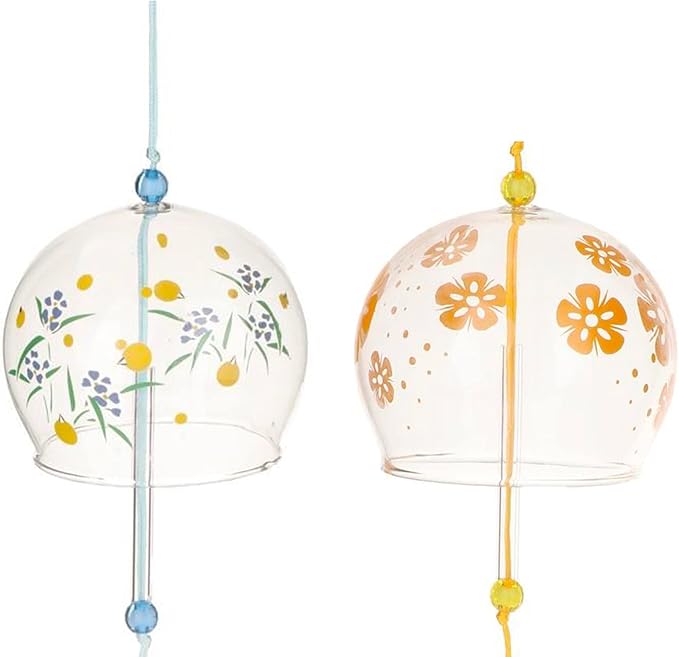 Glass Wind Chimes Set of 2, Handcrafted Wind Bells, Home Garden Wedding Indoor Outdoor Decoration, for Kids Friends