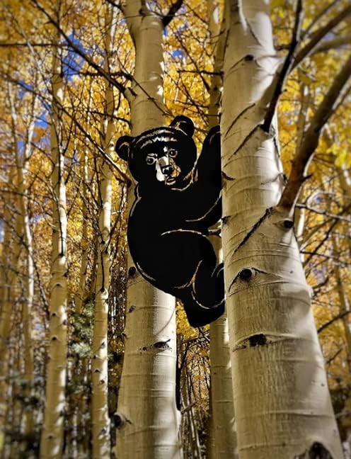 Farm Bear Art Garden Decor Outdoor Decoration, Farm Peeping Cow Metal Art Outdoor Decor, Fence Animals Silhouette Art Decoration for Farmhouse, Yard, Lawn Weather (D)