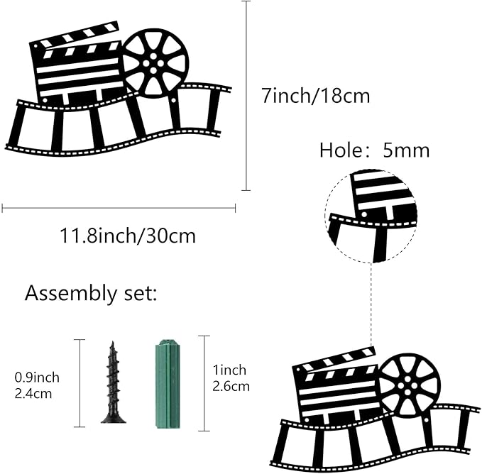 CREATCABIN Movie Reel Metal Wall Art Decor Wall Sculpture Hanging Decoration Sign Iron Outline Wall Art Black Rustic Decor Ornament Wall for Indoor Outside Living Room Home Office 12 x 7Inch