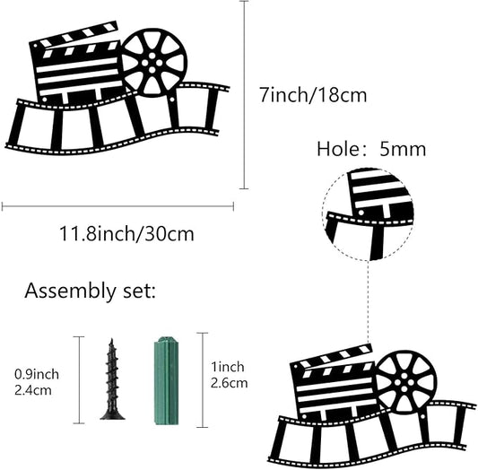 CREATCABIN Movie Reel Metal Wall Art Decor Wall Sculpture Hanging Decoration Sign Iron Outline Wall Art Black Rustic Decor Ornament Wall for Indoor Outside Living Room Home Office 12 x 7Inch
