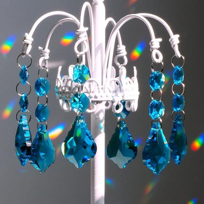 20pcs Chandelier Crystals Maple Leaf Prism Pendant Parts Connected Glass Octagon Beads Chain for Chandelier Decoration 38mm (Indicolite)