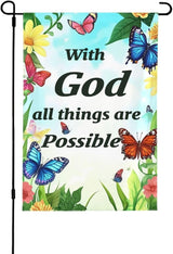 With God All Things Are Possible Garden Flags 12×18 Inch Double Sided Decorative Yard Banner Seasonal Flag for Outdoor Outside Decor