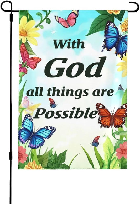 With God All Things Are Possible Garden Flags 12×18 Inch Double Sided Decorative Yard Banner Seasonal Flag for Outdoor Outside Decor