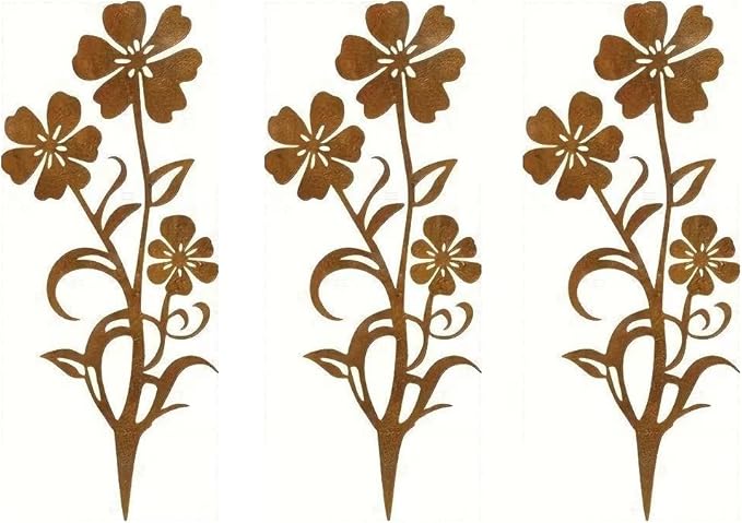 Rusty Metal Wild Flowers Garden Stakes 11.82 x 8.47 inches, Decorative Flowers Yard Stake Metal Art for Outdoor Garden Lawn Decor (Flower-J)