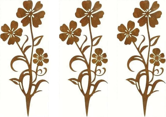 Rusty Metal Wild Flowers Garden Stakes 11.82 x 8.47 inches, Decorative Flowers Yard Stake Metal Art for Outdoor Garden Lawn Decor (Flower-J)