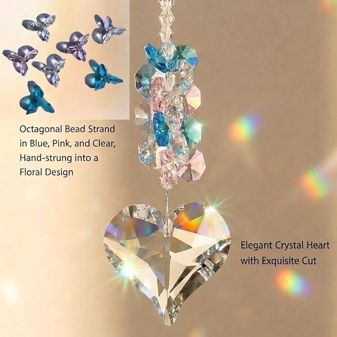 Crystal Heart Suncatcher Kit for Indoor Window Hanging Prism,Healing Rainbow Maker, for Her Birthday and Holidays, Room Garden Outdoor Decor, Pet Gift (Pastel)