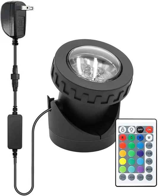 Colored Pond Lights with Timer, RGB Weighted Fountain Lights IP68 Waterproof Submersible Dimmable Outdoor Landscape Lights for Pond Fountain Garden, 1 Light