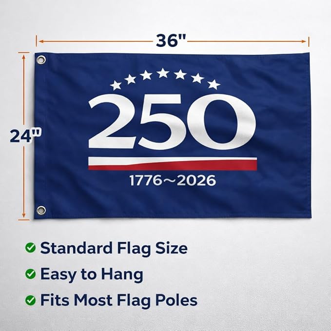 US 250 Flag – 250th Anniversary USA Double Sided 3-Ply Outdoor Flag, We The People 1776-2026 Patriotic Yard & House Banner for 4th of July (8, 2X3)