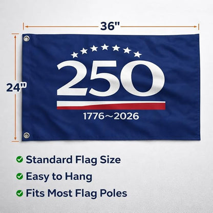 US 250 Flag – 250th Anniversary USA Double Sided 3-Ply Outdoor Flag, We The People 1776-2026 Patriotic Yard & House Banner for 4th of July (8, 5X8)