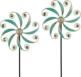 Stargarden 2Pack Wind Spinner, Metal Outdoor Wind Sculptures & Spinners, Small Garden Pinwheels for Yard and Garden Decor(Green)