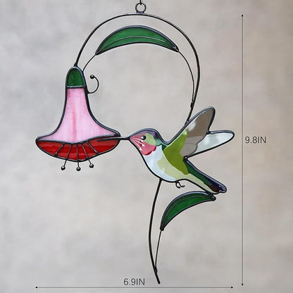 Handmade Stained Glass Window Hanging Hummingbird Decor, Sun Catchers Indoor Window Art, Suncatchers for Windows Hanging, Mother's Day Hummingbird Gifts for Women Mom Grandma Bird Lovers