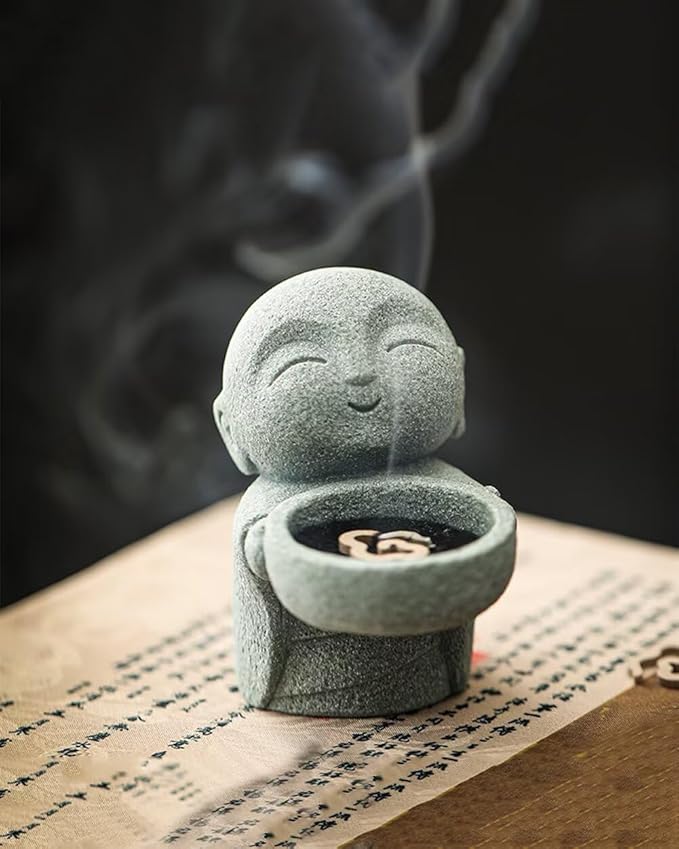 Mini Monk Buddha Statue Sandstone Statues Zen Monk Praying Statue Sculptures for Wealth Good Luck Feng Shui Decor Home Fish Tank Aquarium Garden (Style 16)