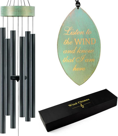 Large Wind Chimes Outdoors Deep Tone, Memorial/Sympathy Chime Gift for Mother's/Father's Day Clearance,Windchimes in Memory of A Loved One, 40in Black Bereavement Windchime Metal Garden Decor Outside