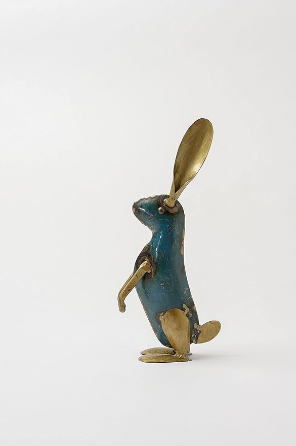 De Kulture Handcrafted Recycled Iron Gold Bunny Sitting Decorative Collectible Figurine showpiece Holiday décor Ideal for Garden Decoration, 4x1.9x8.8 (LWH) inches