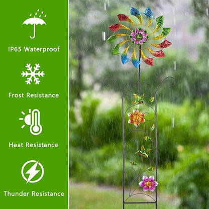 DREAMYSOUL Wind Spinner Outdoor, Colorful Wind Sculpture & Spinner, Weathervane with Decorative Trellis for Climbing Plants, Kinetic Wind Spinners for Yard