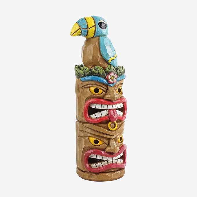 Tiki Statue Totem Pole Decor- 12.32 inch Tall Solar Powered Garden Figurine Tiki Decorations for Tiki Bar Outdoor Patio Balcony Lawn Yard Backyard
