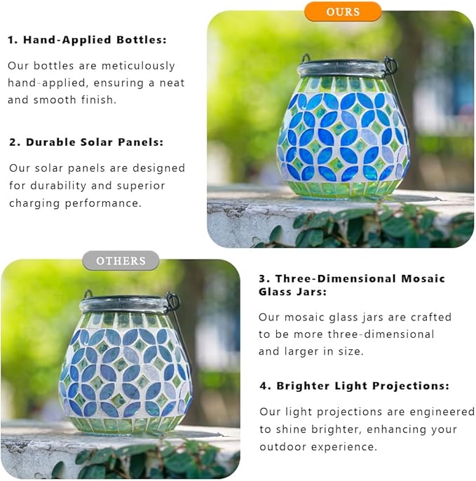 Starsoul 2 Pack Solar Lanterns Outdoor Waterproof, Gorgeous Mosaic Solar Lantern Outdoor Garden Decor, Solar Hanging Lights for Outside Patio Yard