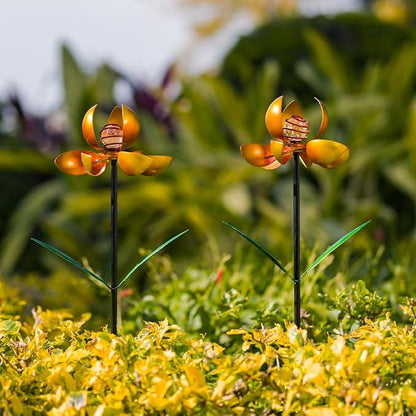 Metal Wind Spinners Outdoor,2Pack Yellow Pinwheels for Yard and Garden, Decorative Garden Stakes for Patio,Lawn, Outdoor