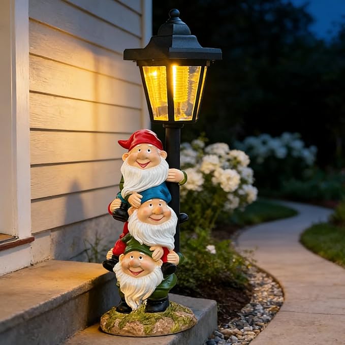 Solar Garden Gnomes Statue, Solar Gnomes Figurine Light with Welcoming Signs, for Outdoor Landscape,Lawn Courtyard, Paths Decor - Unique Gift for Grandmothers, Women,Sisters for Birthday