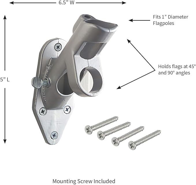 Evergreen Flag Bracket Two-Position 45 and 90 Deg | Aluminum | Silver | Hardware Incl | Outdoor Home and Garden Décor | Residential or Commercial | Wood Metal Plastic Pole - Not Included