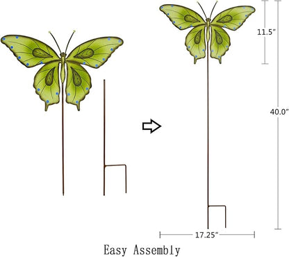 Garden Decor Metal Yard Stakes Spring Lawn Art Decorative Plant Stake Indoor Outdoor Ornaments Decoration for Patio Pathway Backyard (Green Butterfly)