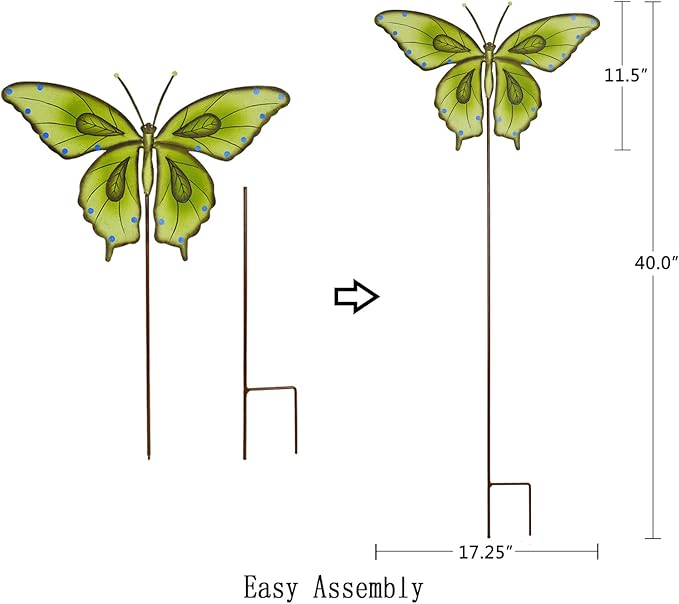 Metal Garden Stakes Spring Yard Sign Decorative Plant Stake Lawn Art Patio Decor Pathway Ornaments Indoor Outdoor Decoration (Green Butterfly)