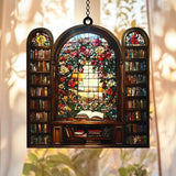 Library with Flower Acrylic Suncatcher Wildflowers Book Window Hanging Gift for Lover Bookish Librarian Woman Teacher Mom Sun Catchers Windows Acrylic Decorations Outdoor Decor