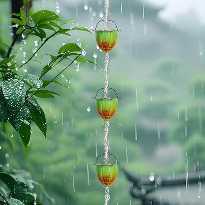 Rain Chains for Outside, 10FT Rain Water Chain with 12 Lily Cups, Adjustable Rain Gutter Chain with Bell for Eaves Drainage, Replacement for Downspout