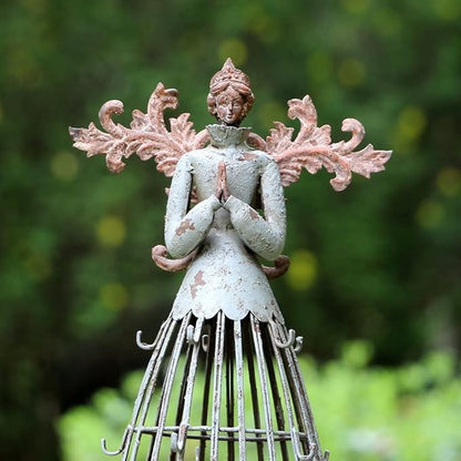 Linfevisi Angel Garden Statue with Hook Indoor Outdoor Antiqued Metal Yard Art Lawn Decor Holiday Decorations Gift Idea 18”H Metal Praying Angel