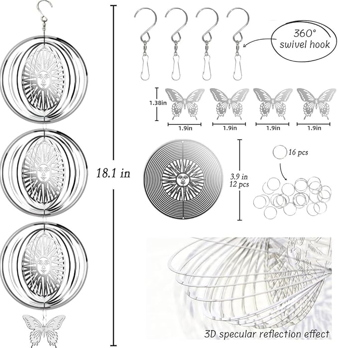 12PCS Bird Deterrents for Outside Patio, Stainless Steel Bird Reflectors to Keep Birds Away, Woodpecker Deterrent for House，Bird Scare Devices to Keep Pigeons Away from Your Garden (Sun face)