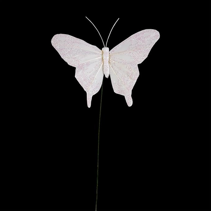 Cartanfill- Feather Fake Butterfly Balcony Decoration, Wedding Home Flower Pot Christmas Valentine's Day Fairy Garden Fairy Garden Supplies, White, 12pcs Wire