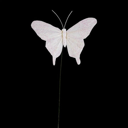 Cartanfill- Feather Fake Butterfly Balcony Decoration, Wedding Home Flower Pot Christmas Valentine's Day Fairy Garden Fairy Garden Supplies, White, 12pcs Wire