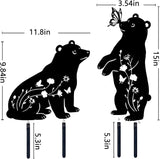 Bear Garden Decor for Outside, Metal Bear Decorative Garden Stakes Set of 2, Rust-Proof Black Silhouette Yard Art for Lawn,Patio,Backyard Outdoor Decorations, Gifts for Animal Lovers ﻿