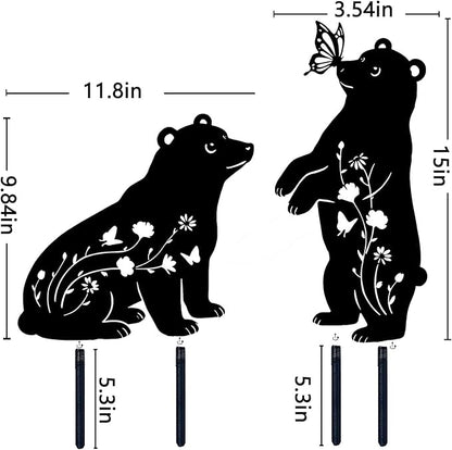 Bear Garden Decor for Outside, Metal Bear Decorative Garden Stakes Set of 2, Rust-Proof Black Silhouette Yard Art for Lawn,Patio,Backyard Outdoor Decorations, Gifts for Animal Lovers ﻿