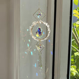 Crystal Suncatchers Window Hanging Wind Chime Natural Fluorite Amethyst Pendant Ornament,for Home, Garden Tree Plants, and Meditation Decor (White)