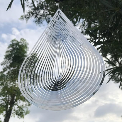 3D Water Drop Wind Spinner, Stainless Steel Highly Reflective 360° Rotating, Humane Bird Repeller, Outdoor Garden Patio Yard Decor, 17cm×25cm Silver Metal Wind Sculpture