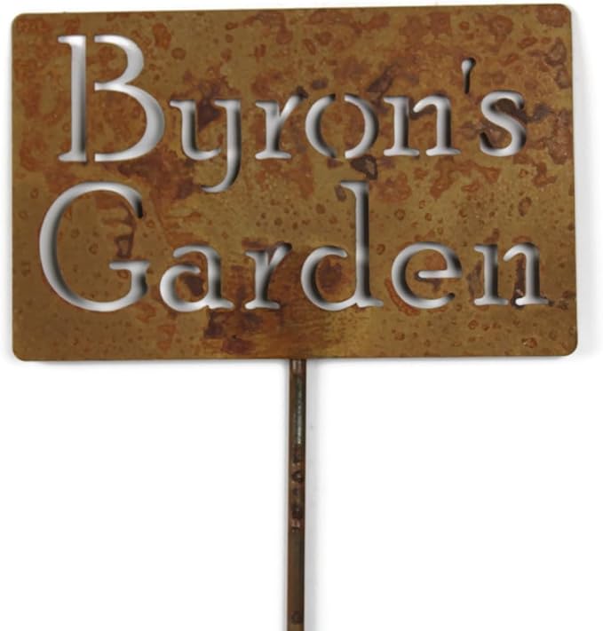 Classic Metal Garden Markers Clearance Items 20 to 33 Inches Tall (Byron's Garden, Naturally Rusted)
